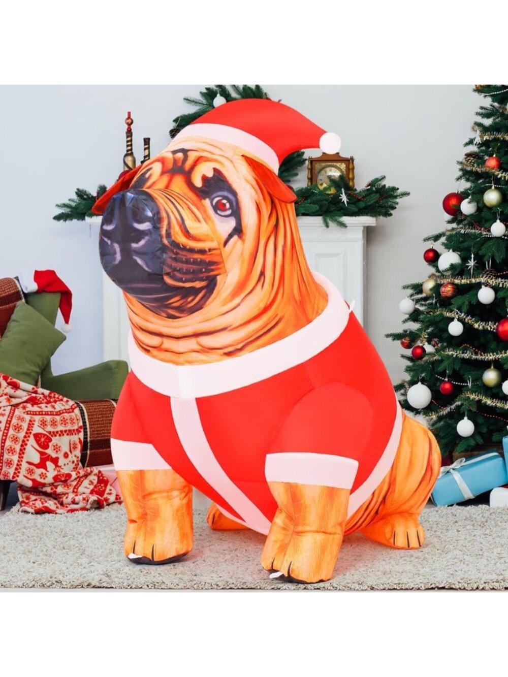 4FT Christmas Bulldog Inflatable Yard Decoration with LED Lights - Outdoor